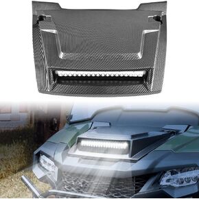 SAUTVS Hood Scoop with LED Spotlight for Honda Pioneer 700 2P 4P, Carbon Fiber Pattern Hood Scoop with Auxiliary Light Front Hood Cover with Lamp for Honda Pioneer 700-2 700-4 2014-2025 Accessories