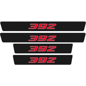 4 Pieces/Set Compatible for Dodge Charger Challenger 392 HEMI Door Sill Plate Protectors, Carbon Fiber Vinyl Door Sill Trim Scuff Plates