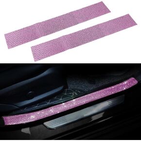 2PCS Car Door Edge Entry Guard, Bling Rhinestone Car Anti-Collision Adhesive Sticker Strip, Door Sill Strip for Rear Bumper Car SUV, Threshold Protective Stickers for Women (White)