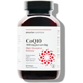 Smarter Nutrition CoQ10 400 mg High Potency & Absorption - Naturally Fermented Ubiquinone w/Extra Virgin Olive Oil - Heart Health, Energy Production - Non-GMO, Gluten Free - 60 Count[30-Day Supply]