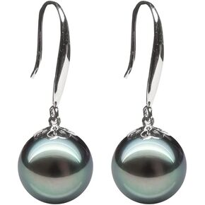 AAA+ Tahitian Black Pearl Dangle Drop Earrings 8-9mm Round – Valentines Day Gifts for Her Gifts Wedding Anniversary Christmas Day Gifts Birthday Day Gifts for Jewelry
