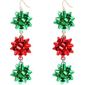 Christmas Bow Earrings Holiday Xmas Bow Earrings for Women Red Green White Bow Drop Dangle Earrings Triple Bow Earring Jewelry