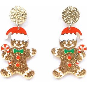 Cute Christmas Gingerbread Man Shape Resin Dangle Earrings for Women Girls Jewelry