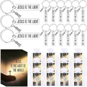 Tondiamo 15 Sets Jesus Keychain Bulk Jesus Bible Gifts 15 Jesus Is the Light of the World Keychains with Bible Verse Cards and Gift Bags for Christian Men Women Church