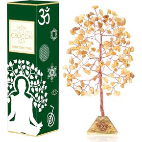 Yellow Aventurine Crystal Tree of Life - Orgone Pyramid Base, Chakra Tree for Positive Energy, Handmade Gemstone Tree - Feng Shui Decor, Good Luck Money Tree Bonsai - Healing Crystals, Spiritual Gift