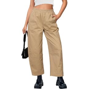 GRAPENT Wide Leg Pants Woman High Waisted Trendy Cropped Barrel Pull On Baggy Elastic Waist Loose Fit Pants with Pockets