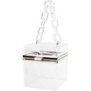 Women Clear Purse Acrylic Clutch Bag,Square Transparent Crossbody Evening Bag for Wedding Prom Party Evening Crossbody with Sliver Chain Strap