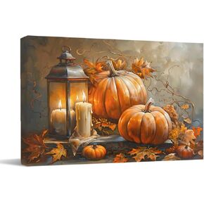BuuVWeX Fall Canva Wall Art - Vintage Pumpkin Oil Painting On Table Oil Painting Canvas Wall Art - Thanksgiving Art Pictures - Large for Home Office Living Room Wall Decor (Unframed,12x18inch)