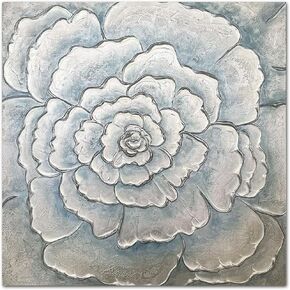 Waowumar Flowers Canvas Wall Art Blue and Gray Blossom Pictures Contemporary Floral Textured Painting for Bedroom Living Room Décor