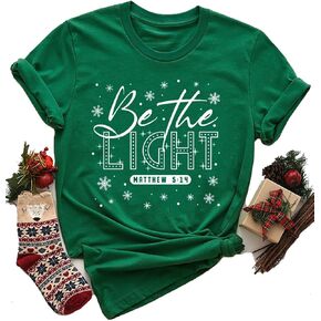 Be The Light Faith Shirts Women Jesus Christian T-Shirt Summer Letter Printed Short Sleeve Loose Tee Tops