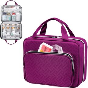 BAGSFY Medicine Bag for Traveling, Pill Bottle Organizer and Storage, Home Medication Bag, Vitamin Bottle Carrying Case Large Purple (Comes with Weekly Pill Organizer)