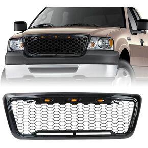 الشبكة الأمامية متوافقة مع Raptor F150 2004 2005 2006 2007 2008، شبكة المصد الأمامي مع 3 مصابيح LED كهرمانية