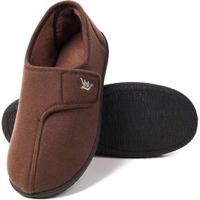 Men's Adjustable Wrap 80-D Memory Foam Comfy Diabetic Slippers for Swollen Feet, Edema, Arthritis, Elderly Indoor/Outdoor w/Anti Slip Sole