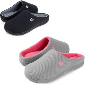 RockDove Set of 2 Pairs - Men's Original Two-Tone Memory Foam Slipper (Size 10.5 Men, Black/Grey) Women's Original Two-Tone Memory Foam Slipper (Size 7-8 Women, Grey/Pink)