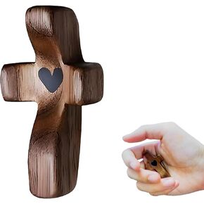 Orgcity Cross My Heart, Encouragement Gift, Black Walnut Prayer Cross, Comfort For Handheld, Relieve Anxiety For Youself, Family & Friends, Religious Gift For Children Men Women (1 PCS)