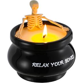 Skeleton Candle Halloween Candles Halloween Decorations Indoor Cauldron Candle Gothic Vintage Magic Skull Candlestick Fall Home Decor Trendy Halloween Decor Spooky Gift for Women Rest Your BonesCandle