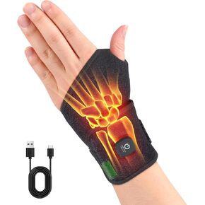 Wrist Heating Pad, Cordless Hand Wrap Brace, 2 Heat Levels, Carpal Tunnel Relief, Arthritis Pain Support, Black