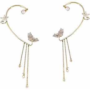 2PCS Women's Tassel Earrring Clips On (Flower Ear Clips)