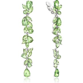 Crysdue Clip On Earrings for Women Rhinestone Crystal Teardrop Cluster Wedding Bridal Non Pierced Long Dangle Earrings for Prom Party