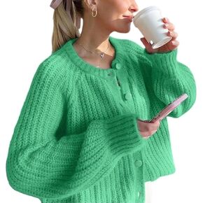 Chunky Cardigan Sweaters for Women Trendy Button Up Sweaters Casual Soft Cropped Knit Cardigans Loose