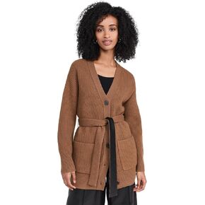 Vince Women's Leather Belt Ribbed Cardigan