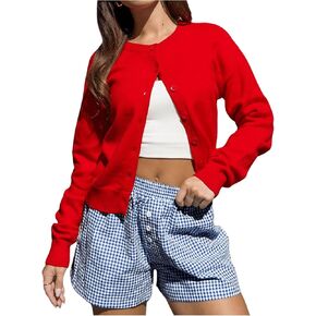Verdusa Women's Button Front Cardigan Sweaters Round Neck Long Sleeve Knit Outwear