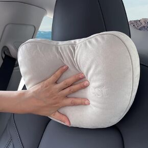 Nappa Leather Car Seat Headrest, 2 Pack, Neck Pillow for Tesla Model Y, Tesla Model 3, Tesla Model X, Tesla Model S. Height Adjustable, Thickness Adjustable. (White)