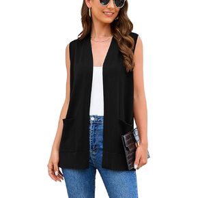 Women's 2024 Sleeveless Cardigan Sweaters Fashion Casual Soft Knit Office Duster Vests with Cozy Pockets (S-3XL)