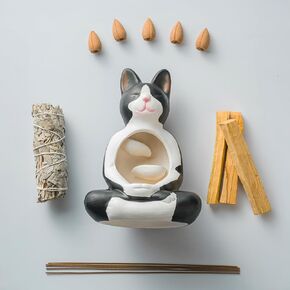 Hand-Painted Ceramic Aesthetic Cat Incense Holder Decor,for Backflow or Waterfall Incense Cones,Palo Santo Sticks,Insence-Stick,Decoraton for Meditation/Yoga/Living Room