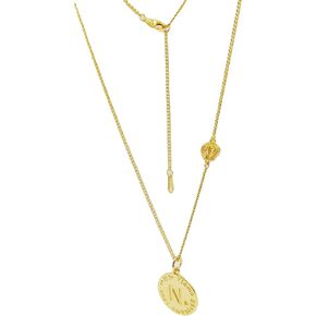 S925 Sterling Silver 26-Letter Round Brand Sweater Chain FemaleAmerican Vintage ins Fashion Hip-hop Necklace 42cm+5cm18K Gold Plated (N,golds)…