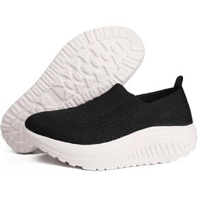 Women's Walking Shoes Slip-On Light Mesh Casual Jogging Shoes Knit Upper Non Slip Breathable Thick Rocking Bottom Shoes
