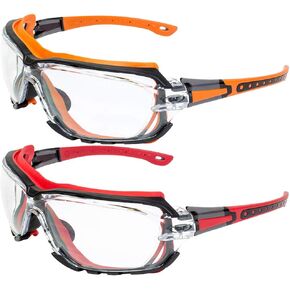 Global Vision Octane Padded Safety Glasses 2 Pair Orange and Red Gaskets Clear Lens