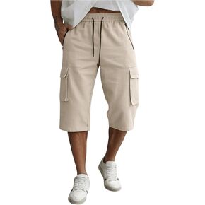 Verdusa Men's Drawstring Waist Cargo Shorts Casual Bermuda Shorts with Pockets