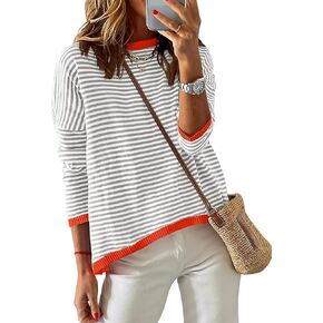 ZESICA Womens Spring Striped Sweaters Long Sleeve Crew Neck Shirts Color Block Lightweight Pullover Tops in Saudi Arabia