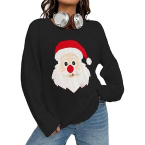 MARZXIN Womens Merry Sweater Long Sleeve Round Neck Christmas Holiday Loose Pullovers Tops