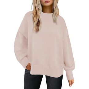 Womens Oversized Sweaters Trendy Ribbed Knit Pullover Tops Side Slit Crewneck Sweatshirts Fall Fashion 2024