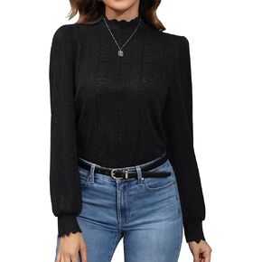 Micoson Women Lace Shirts Mock Neck Long Sleeve Top Casual Blouses Stretch Lace Slim T Shirt Dressy Blouse Tunic Tops