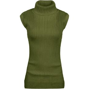 v28 Women Sleeveless High Neck Turtleneck Stretchable Knit Sweater Top