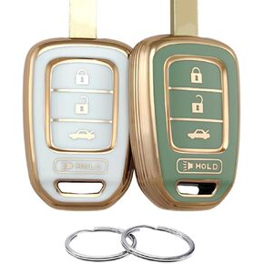 TPU Key Fob Cover Compatible with Honda Accord CR-V Civic Fit HR-V Odyssey Pilot Ridgeline (Black/White, 4 Button Smart Key)