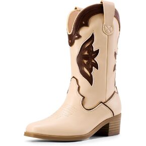 DREAM PAIRS Girls Cowgirl Cowboy Boots Western Fashion Mid Calf Boots