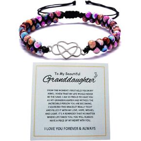 To My Granddaughter Bracelet Infinity Love Heart Bracelet Natural Emperor Stone Double Layer Beaded Woven Wrap Bracelets Granddaughter Bracelet from Grandma Christmas Gifts Stocking Stuffers for Her