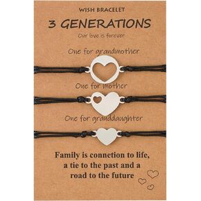 YALLNASL Mother Daughter Grandma Gifts Bracelet for 3 Generations Gift Bracelets Set Matching Bracelet for Grandma Mother Daughter Mother's Day Birthday Gifts 3 Heart Bracelets