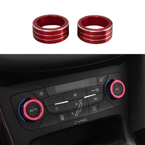 ruihe Fit for Ford Focus 2015-2018 Accessories Escape 2017-2018 - Decal Trim Rings Set of 2 - Aluminum Alloy - Air Conditioning Button Knob Covers, Perfect for Upgrades (red)