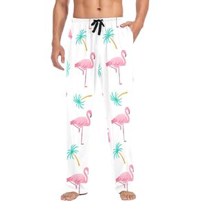 Flamingo Pajama Pants Mens Lounge Pants Super Soft Palm Tree Men Pajama Bottoms with Pockets Drawstring S
