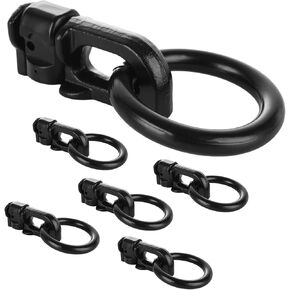 6Pcs L Track Double Stud Tie Down Fitting with O Ring, Heavy Duty Bearing 5000 LBS, Use with L Track Rails in Truck Bed, Van, Trailer to Create Instant Tie-Down Anchor Points, Set of 6, Black