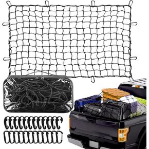 Cargo Net for Pickup Truck Bed - 4' x 6' Stretches to 8' x 12', Elastic Bungee with 24 Clips & 1 Storage Bag, Compatible with Ford, Chevy, Dodge Ram, Toyota - Truck Bed Cargo Net, Truck Cargo Net