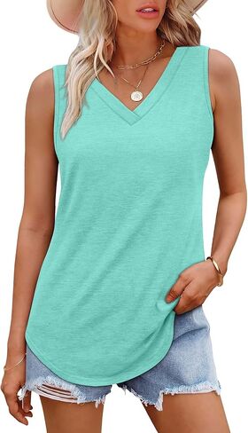 OFEEFAN Womens Tank Tops 2025 Loose Fit Casual V Neck Shirts Flowy Sleeveless Summer Tops in Saudi Arabia