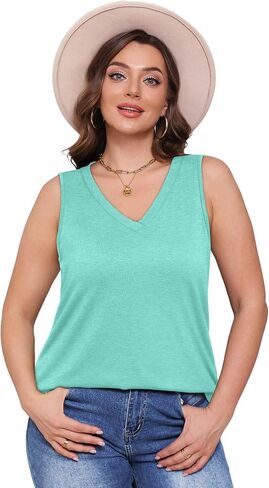 OFEEFAN Womens Tank Tops 2025 Loose Fit Casual V Neck Shirts Flowy Sleeveless Summer Tops in Saudi Arabia