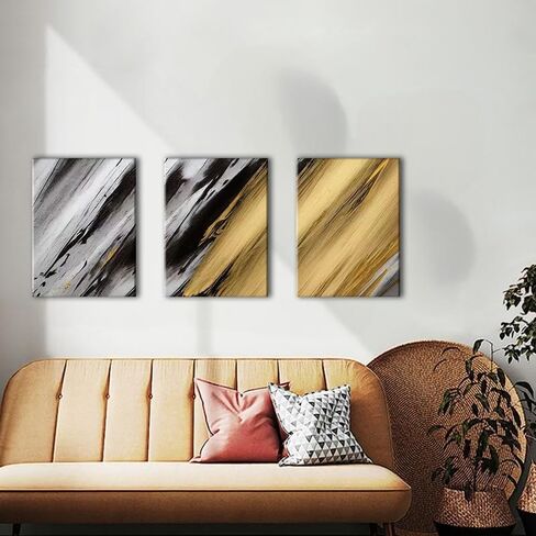 SBYMBJM Large Pictures Wall Art, Black Gold Canvas Wall Decor, Abstract Painting for Living Room Bedroom Bathroom Kitchen Home 12 × 16inch x3 in Saudi Arabia