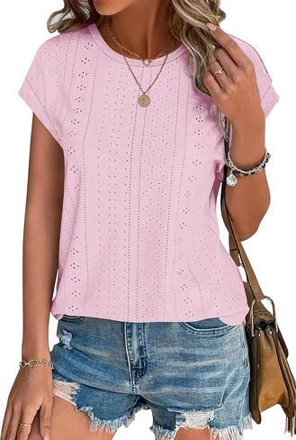 XIEERDUO Womens Tops Short Sleeve Shirts Blouses for Women Dressy Casual Cap Sleeve Tops with Curved Hem in Kuwait